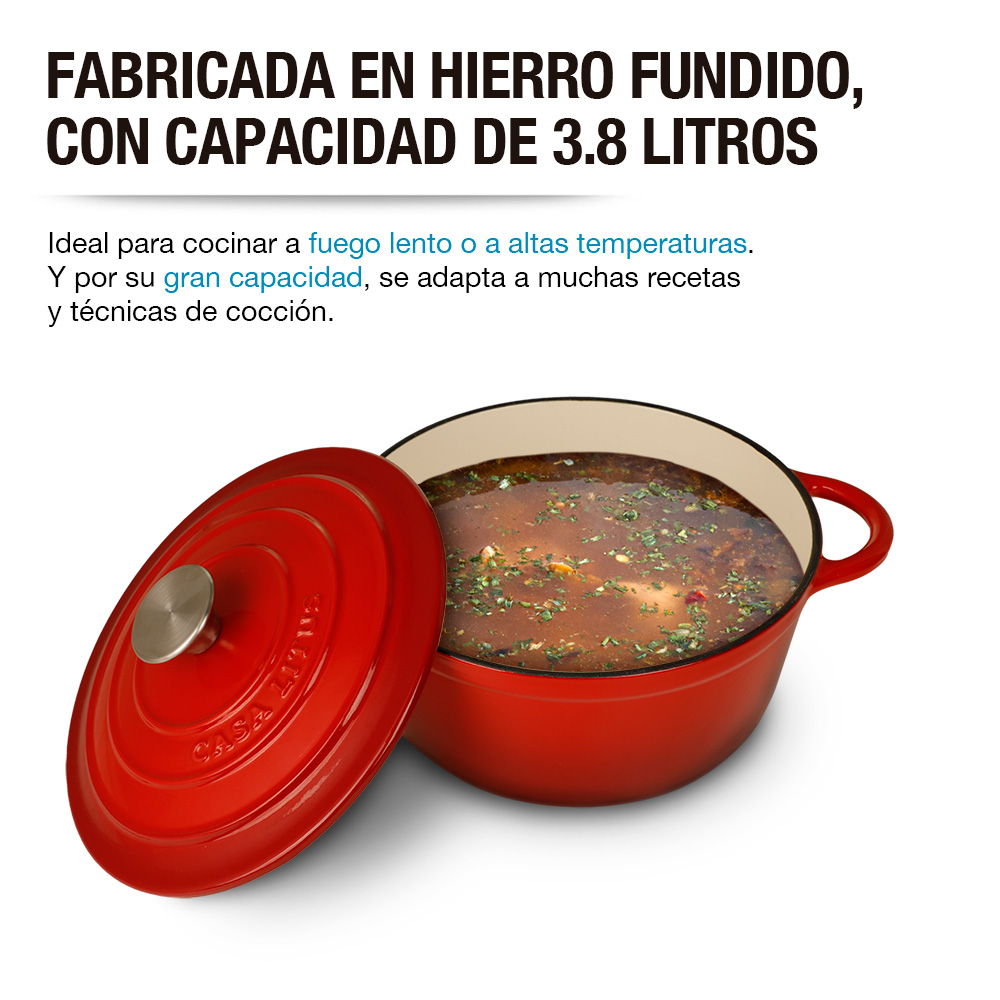 Foto 4 pulgar | Olla de Hierro Fundido Esmaltado Redlemon 83432-re Roja Dutch Oven con Tapa 3.9 Litros Rojo