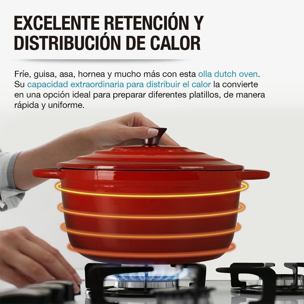 Foto 5 | Olla de Hierro Fundido Esmaltado Redlemon 83432-re Roja Dutch Oven con Tapa 3.9 Litros Rojo