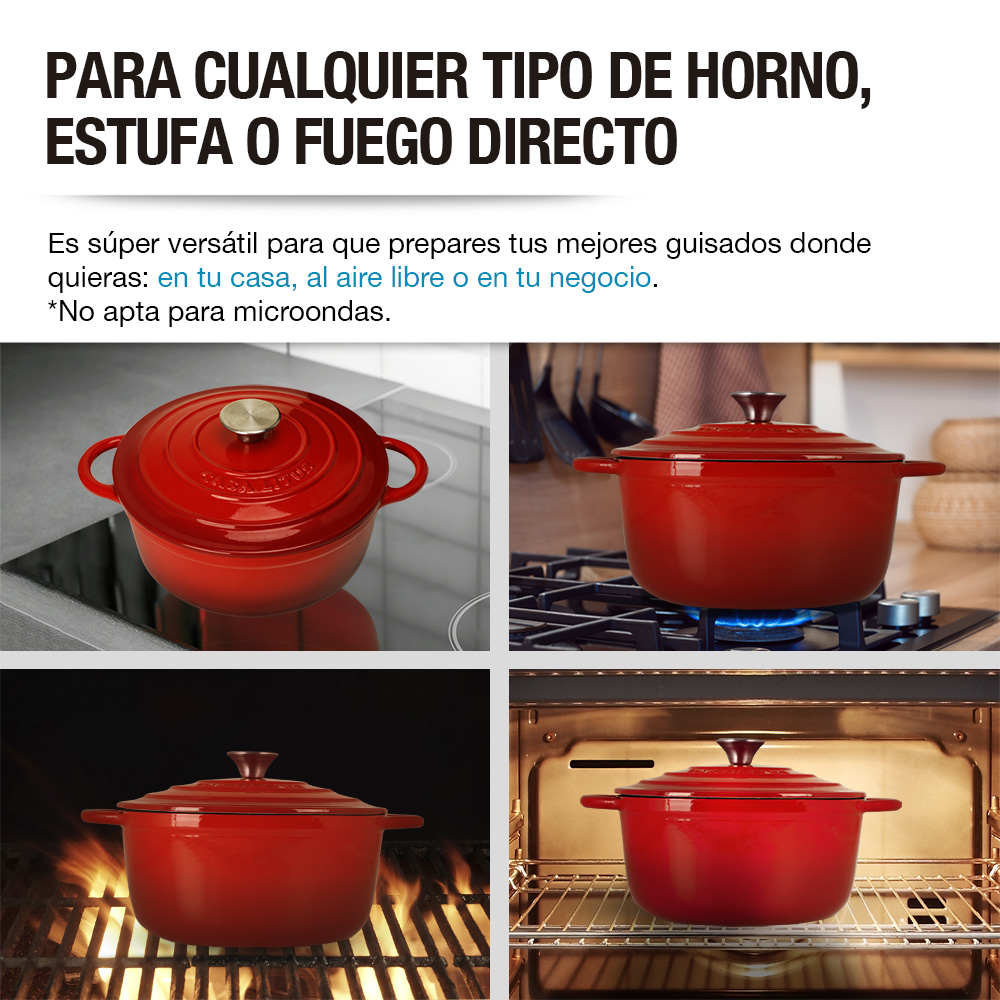 Foto 7 pulgar | Olla de Hierro Fundido Esmaltado Redlemon 83432-re Roja Dutch Oven con Tapa 3.9 Litros Rojo