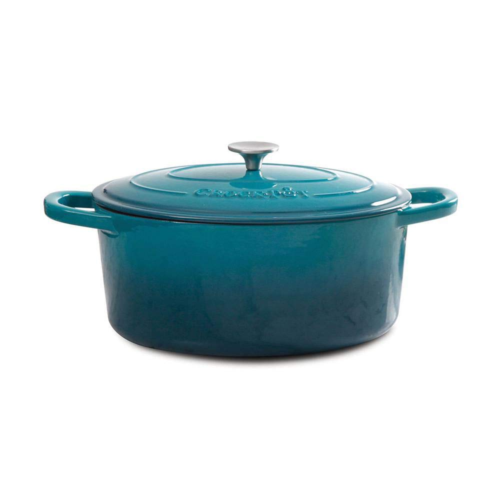 Olla Crock-Pot de Hierro Fundido Esmaltado Artesanal Verde Azulado 5 Cuartos de Galón - Venta Internacional