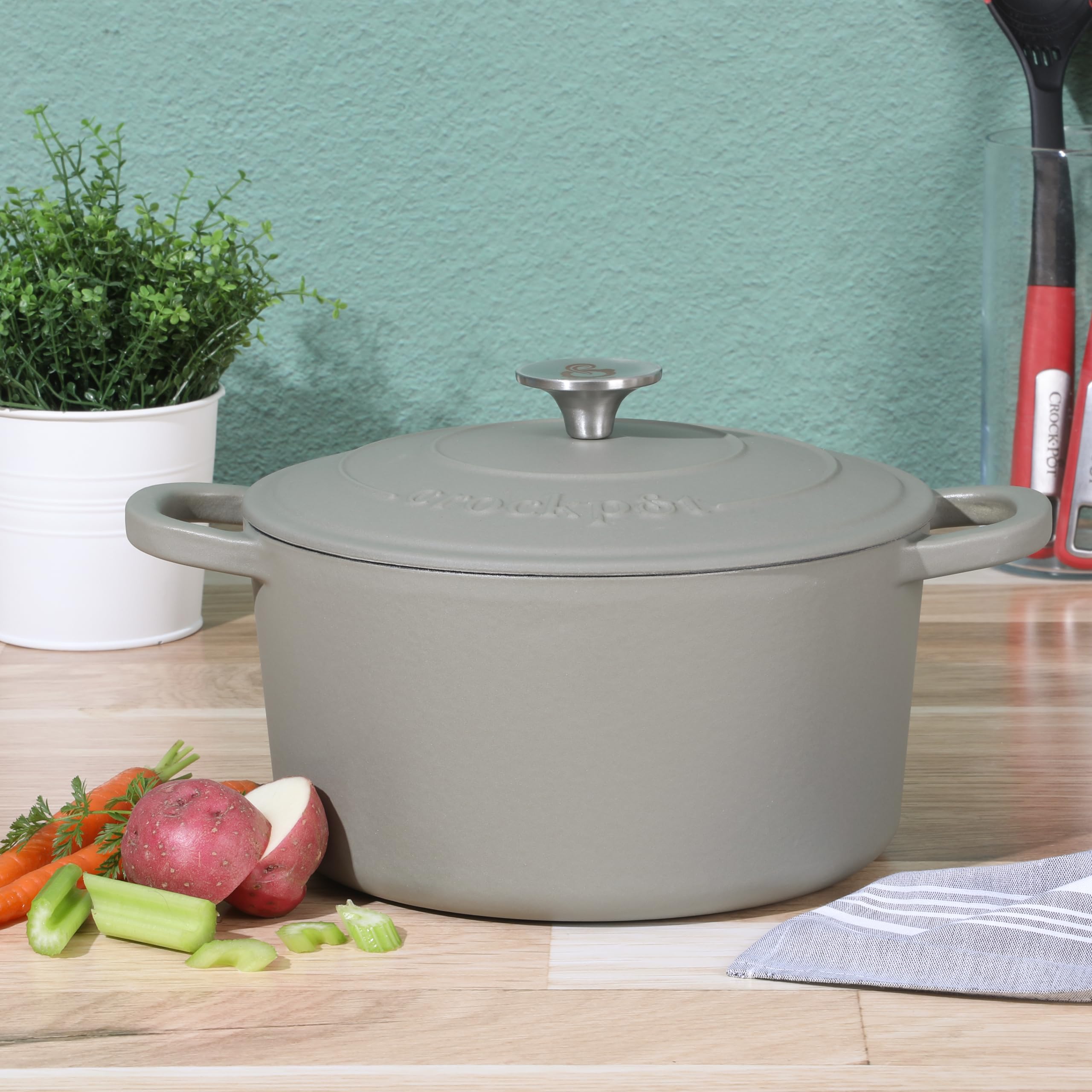 Foto 2 | Dutch Oven Crock-pot Artisan Hierro Fundido Esmaltado 5 Litros Verde Mate - Venta Internacional