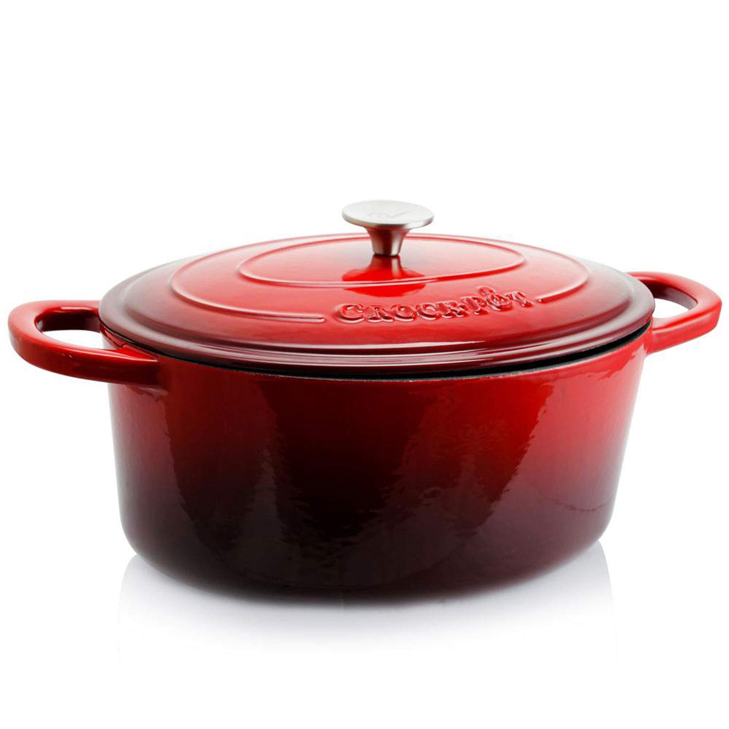 Olla Crock-Pot de Hierro Fundido Esmaltado Artesanal Roja 7 Cuartos de Galón - Venta Internacional