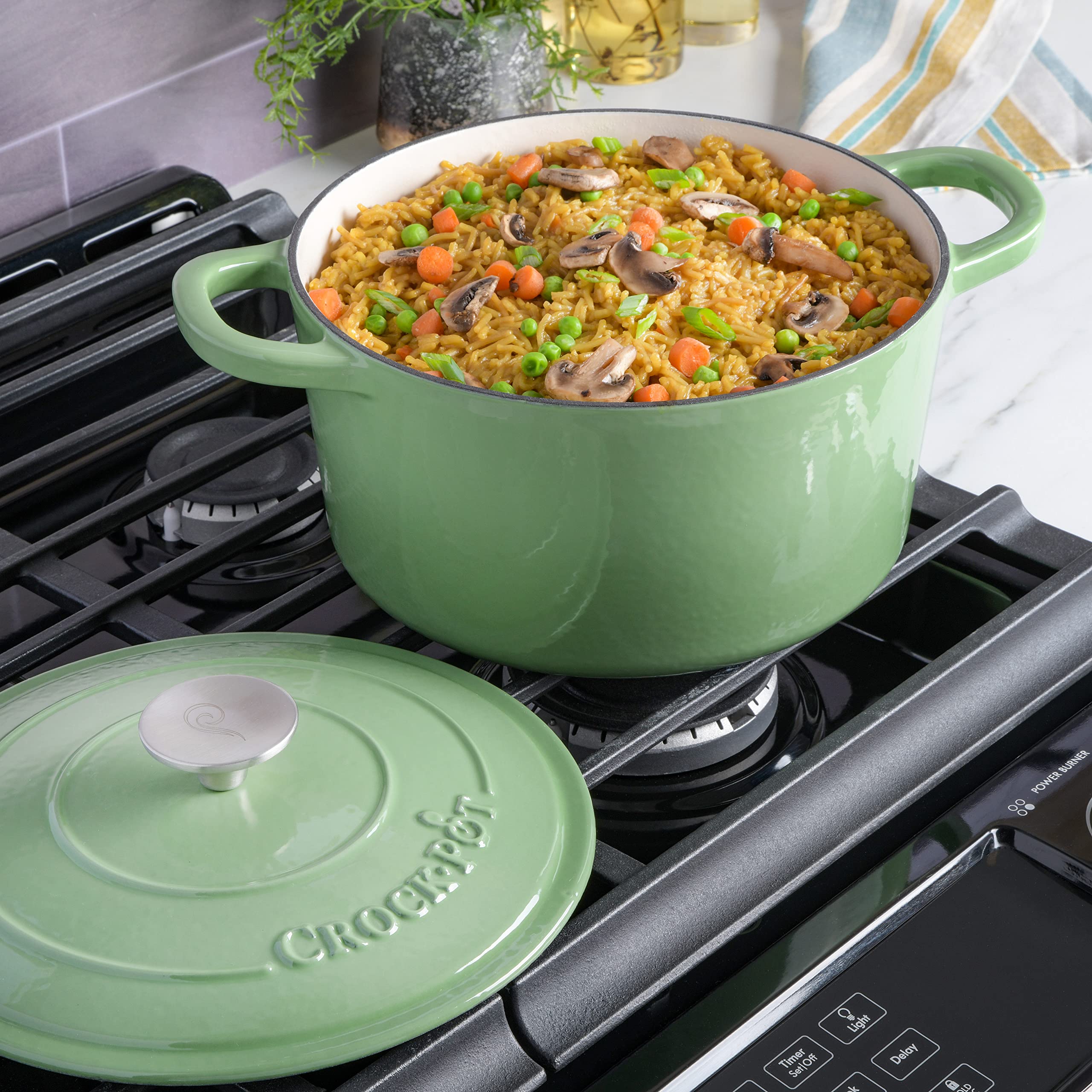 Foto 5 | Pistacho Dutch Oven Crock-pot Artesanal De Hierro Fundido Esmaltado, 5 Litros - Venta Internacional.