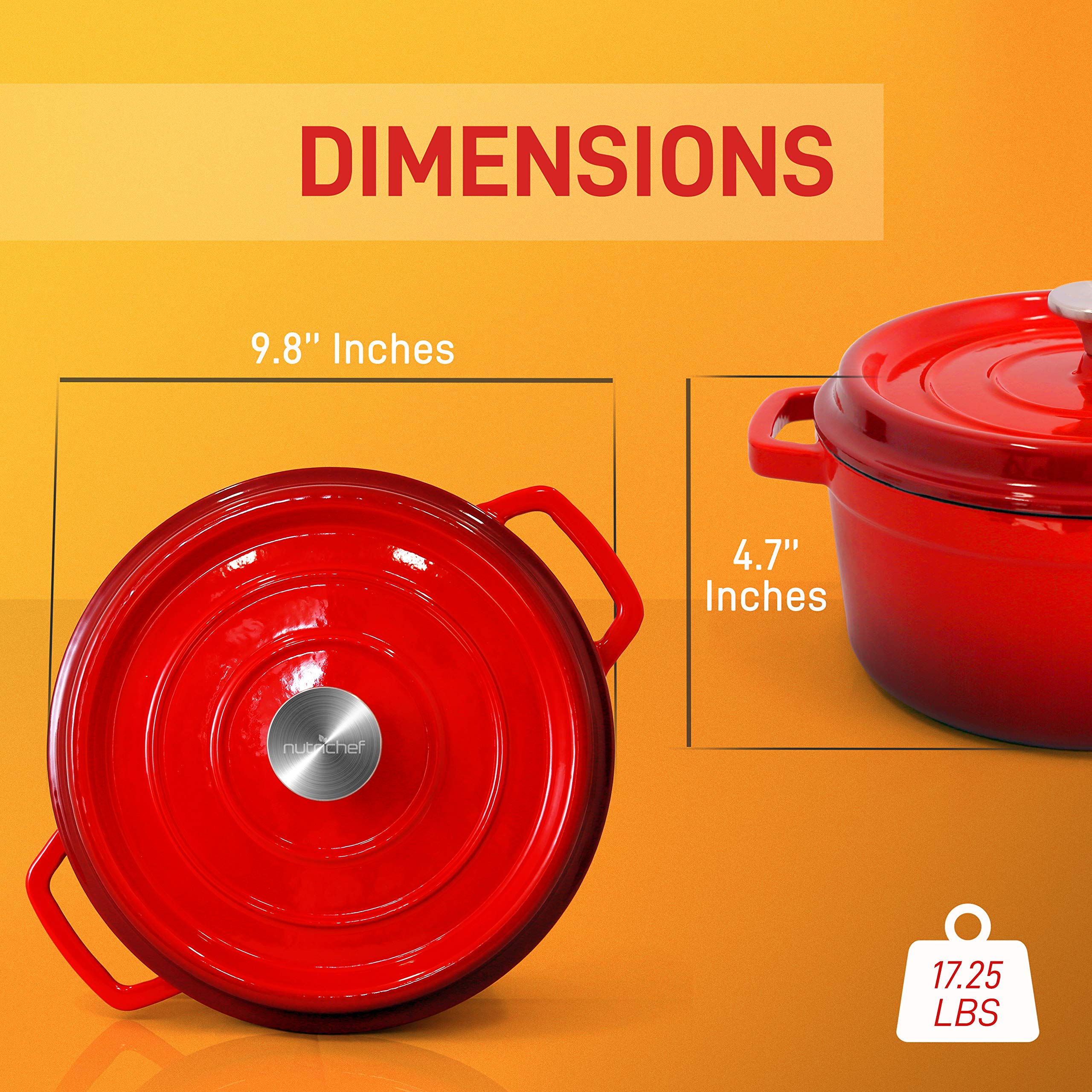 Foto 2 | Olla Holandés Nutrichef 5L de Hierro Fundido Esmaltado Rojo - Venta Internacional