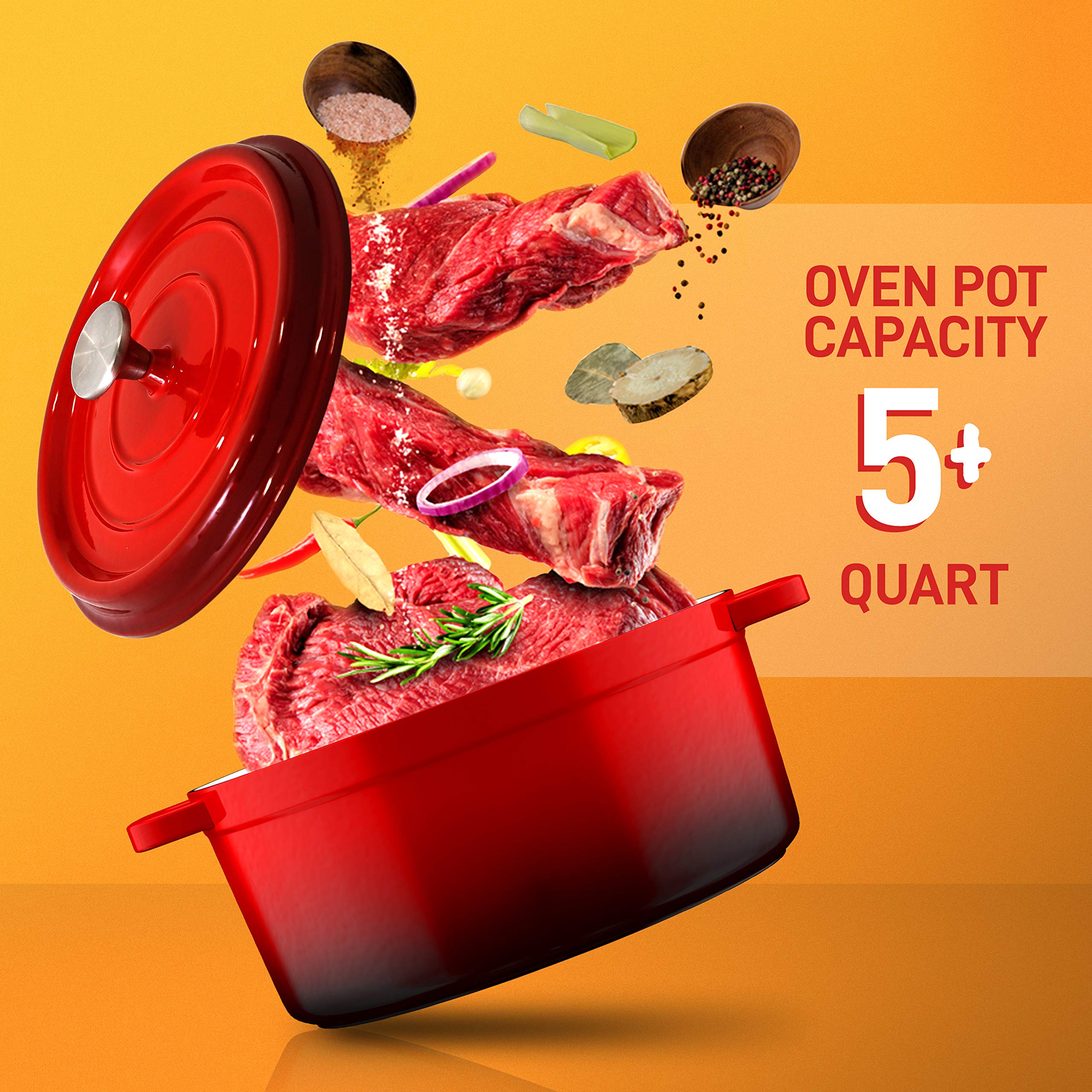 Foto 4 pulgar | Olla Holandés Nutrichef 5L de Hierro Fundido Esmaltado Rojo - Venta Internacional