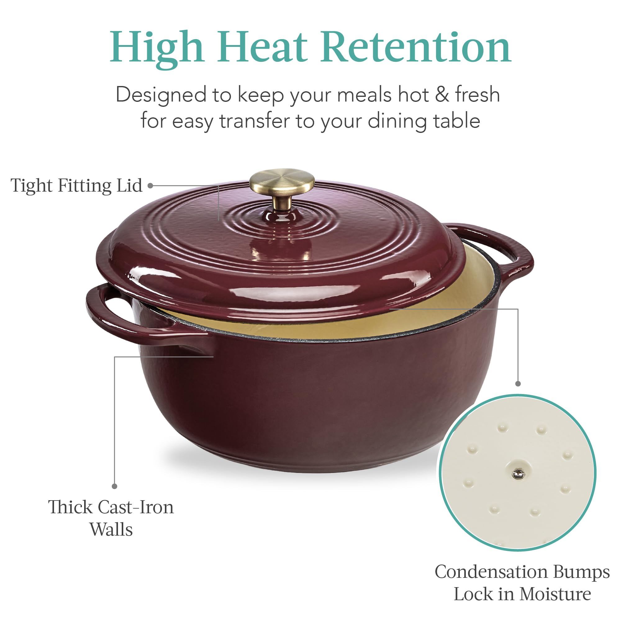 Foto 7 pulgar | Olla Best Choice Products de Hierro Fundido Esmaltado 6 L Tinto - Venta Internacional