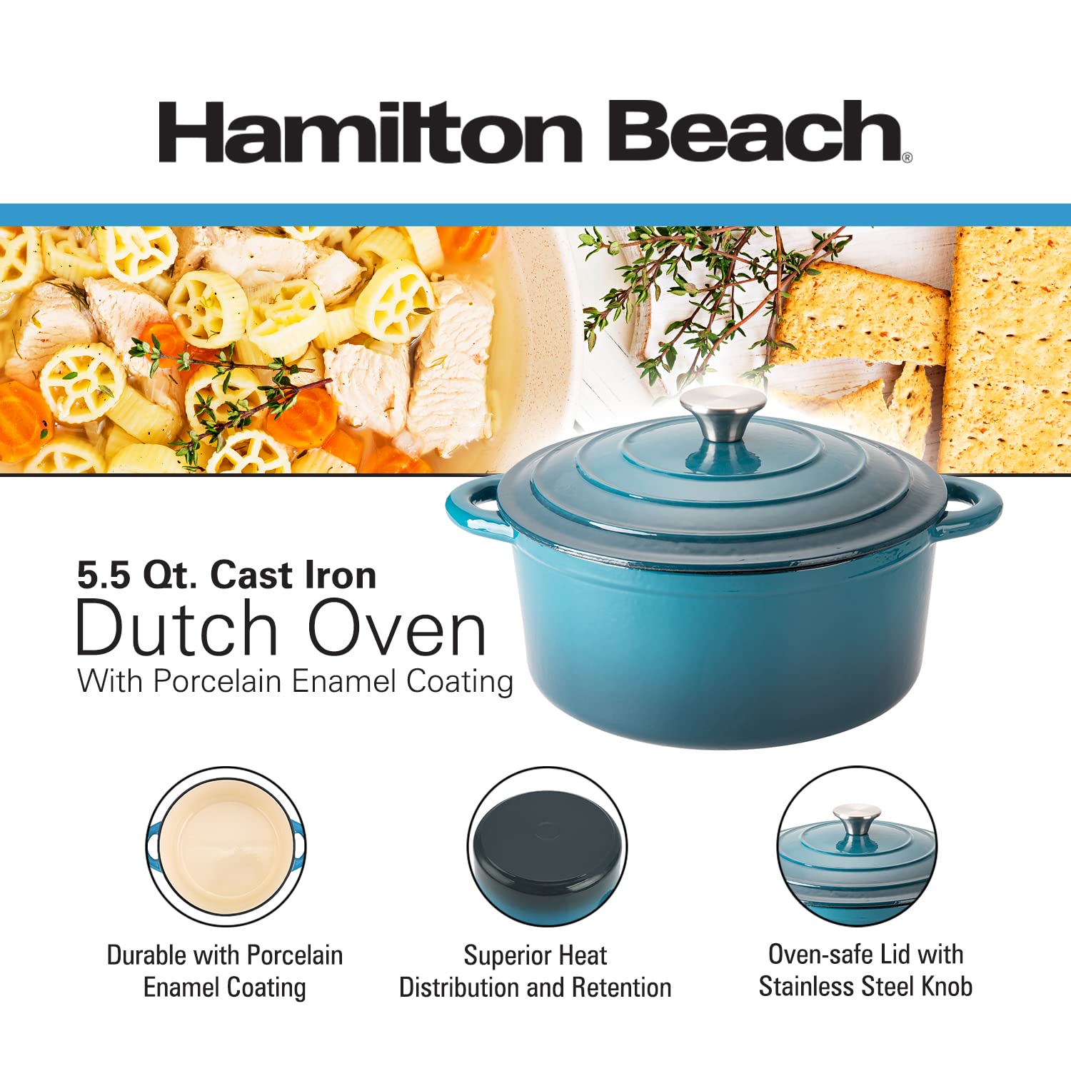 Foto 3 pulgar | Horno Holandés Hamilton Beach 5,5 L Azul  - Venta Internacional