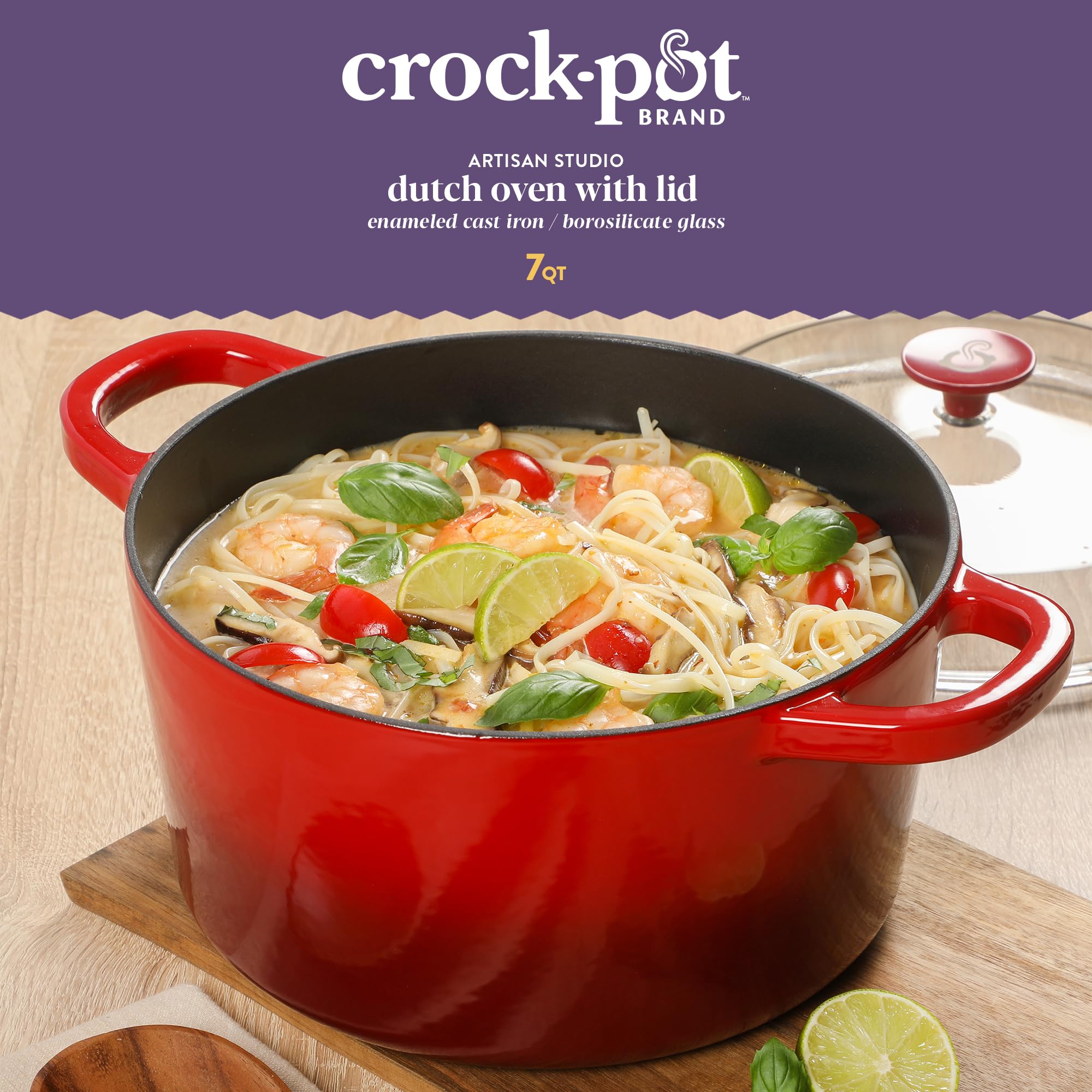Foto 3 pulgar | Oven Holandés Crock-pot Artisan De Hierro Fundido De 7 Litros Con Tapa De Borasilicato - Venta Internacional.