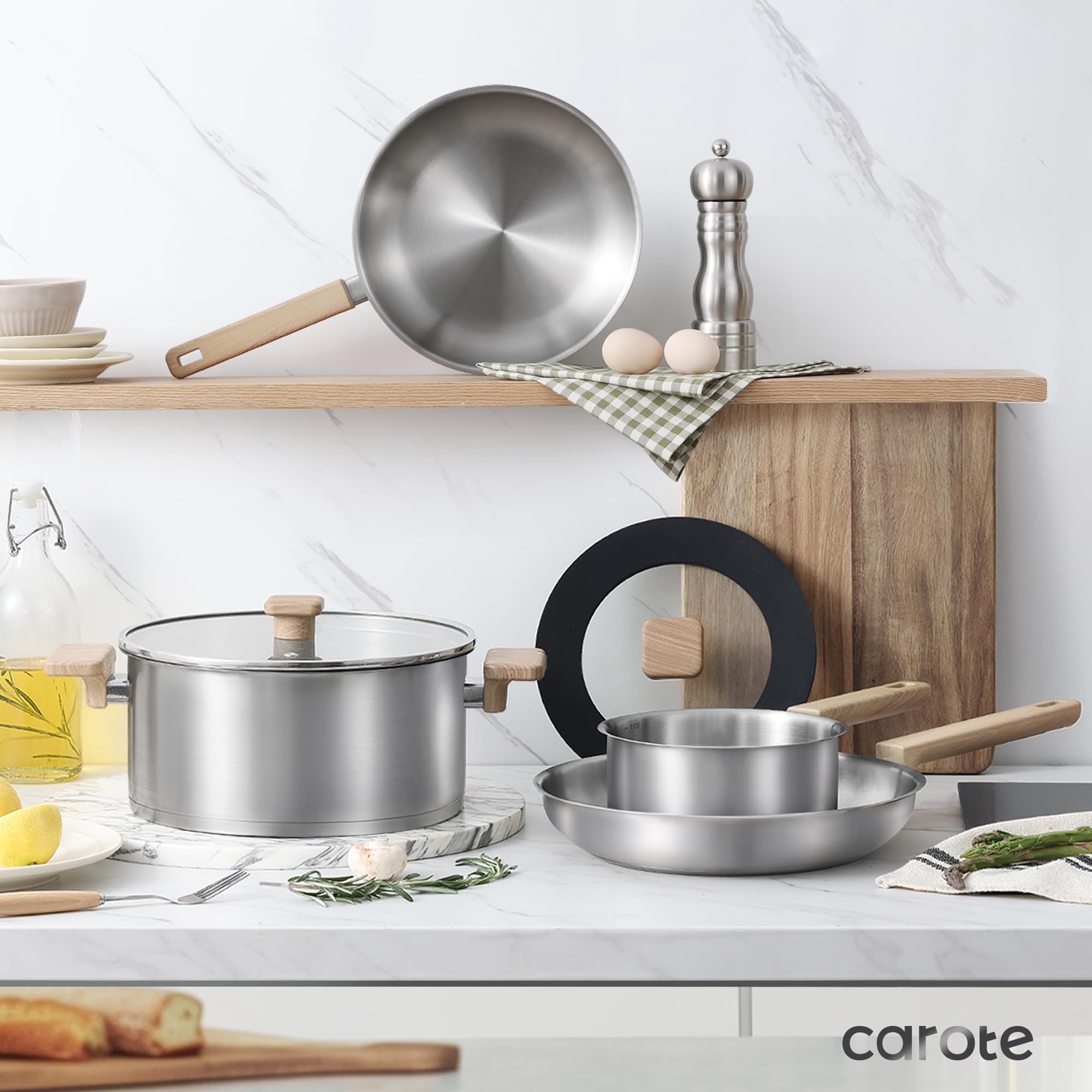 Foto 8 pulgar | Juego De Utensilios De Cocina Carote De Acero Inoxidable Con Base De Inducción De 7 Piezas - Venta Internacional.