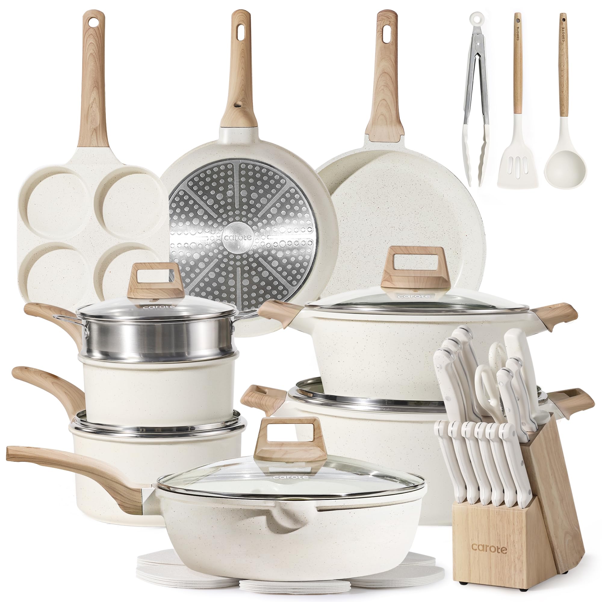 Juego De Utensilios De Cocina Carote Ice, 35 Piezas, Antiadherentes, De Inducción, Blanco - Venta Internacional.