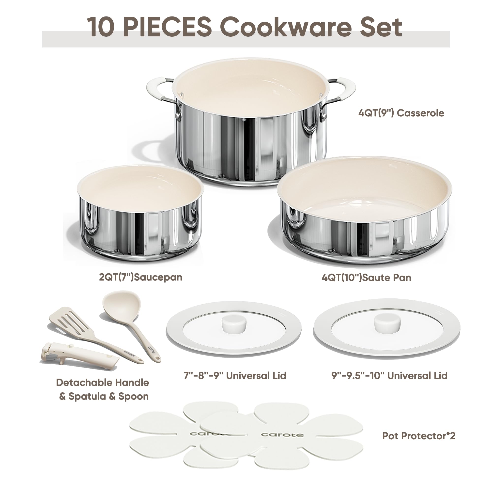 Foto 2 | Juego De Utensilios De Cocina Carote, 14 Piezas, Antiadherentes De Cerámica Y Acero Inoxidable - Venta Internacional.
