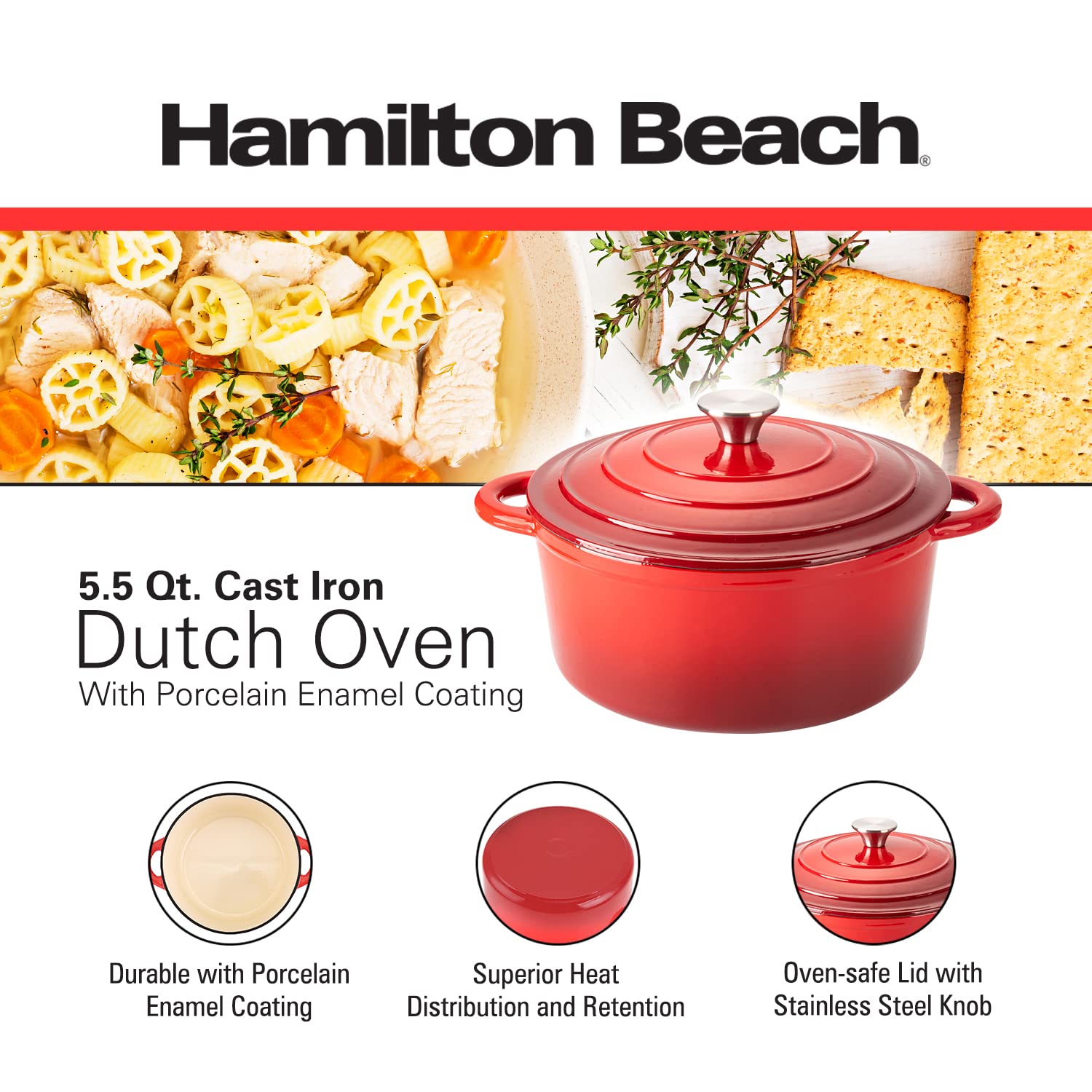 Foto 3 pulgar | Horno Holandés Hamilton Beach Rojo 5.5 l Rojo - Venta Internacional