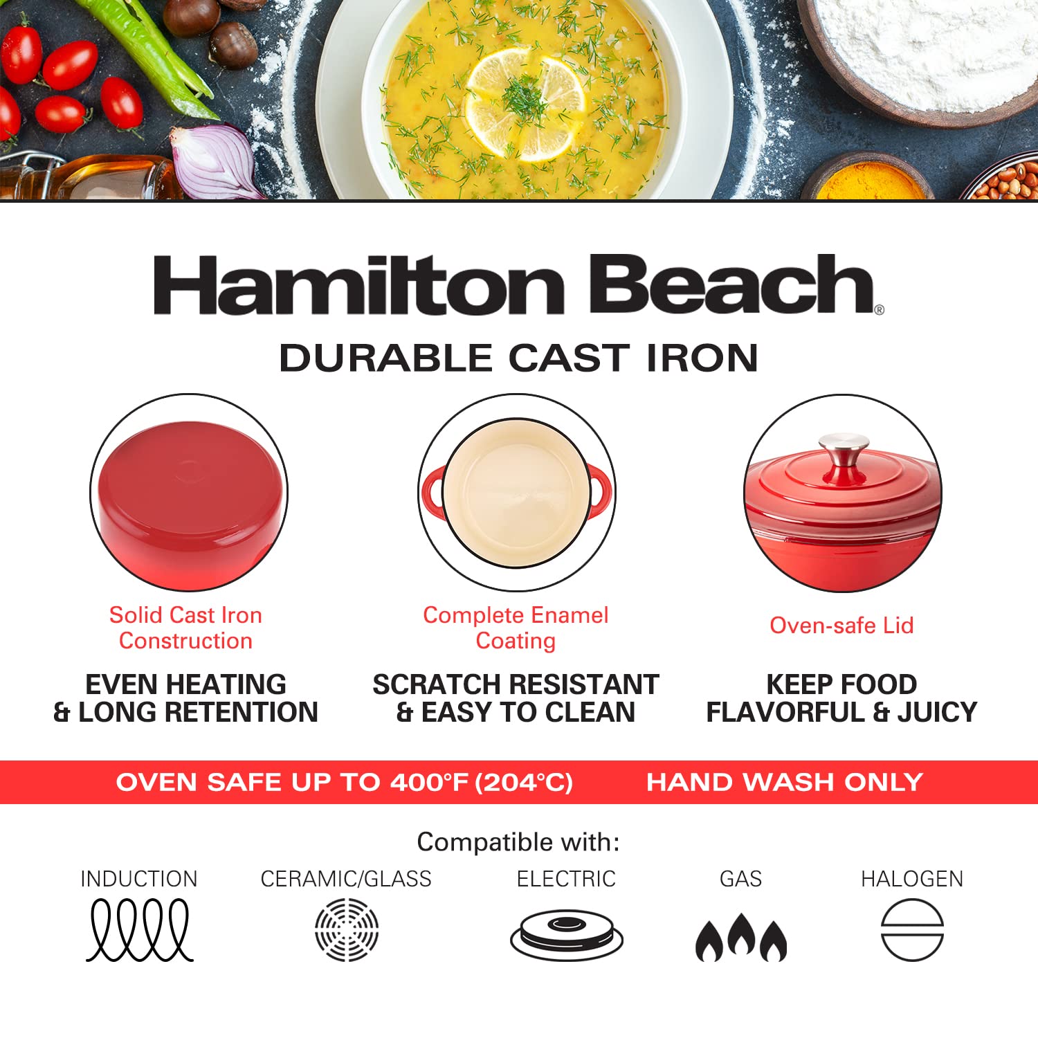 Foto 4 pulgar | Horno Holandés Hamilton Beach Rojo 5.5 l Rojo - Venta Internacional