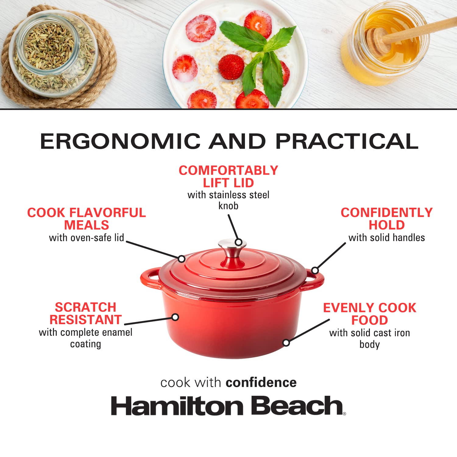 Foto 6 pulgar | Horno Holandés Hamilton Beach Rojo 5.5 l Rojo - Venta Internacional