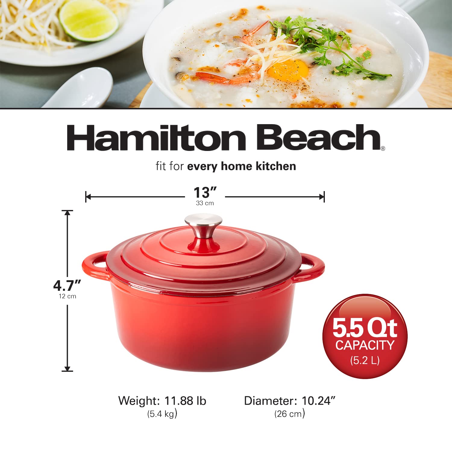 Foto 7 pulgar | Horno Holandés Hamilton Beach Rojo 5.5 l Rojo - Venta Internacional