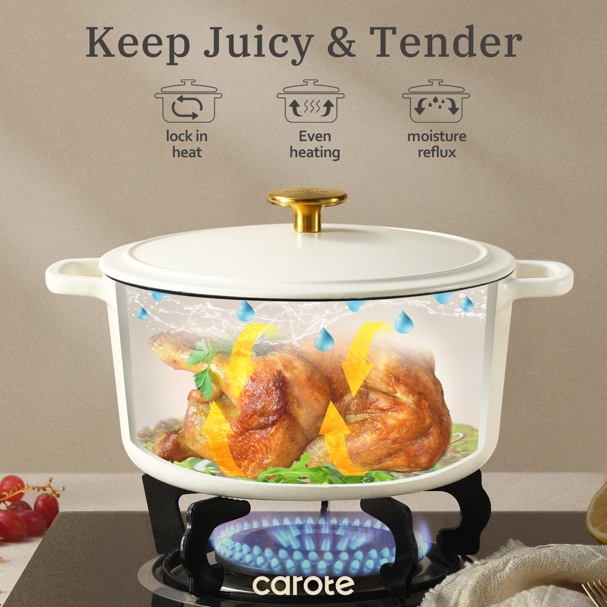 Foto 4 | Olla Carote de Hierro Fundido 5l con Tapa Blanca - Venta Internacional