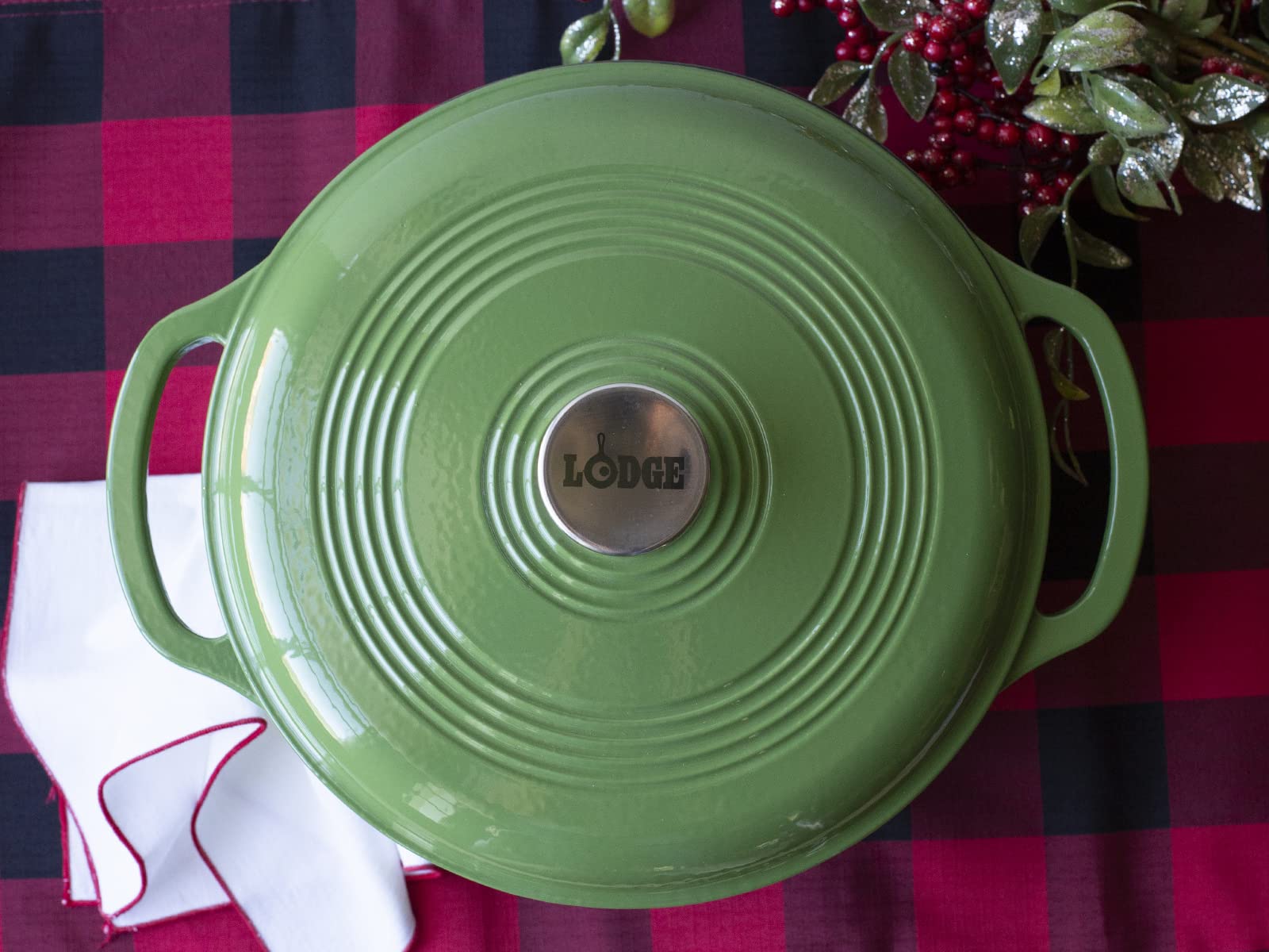 Foto 3 | Dutch Oven Lodge, Hierro Fundido Esmaltado, 6 Cuartos De Galón, Color Verde Navideño - Venta Internacional.