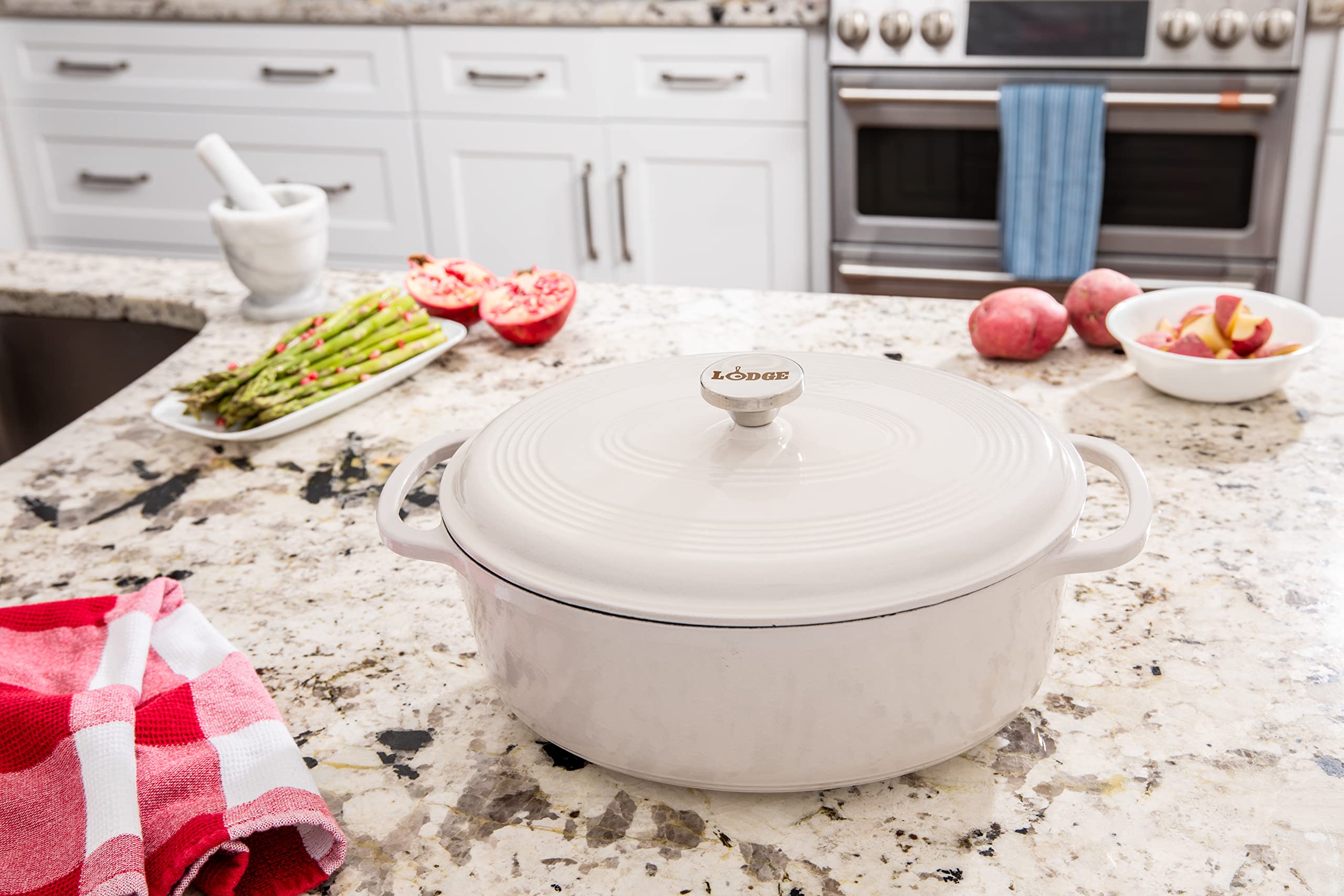 Foto 5 | Ostra Ovalada De Hierro Fundido Esmaltado De 7 Cuartos De Galón De Dutch Oven Lodge, Color Blanco - Venta Internacional