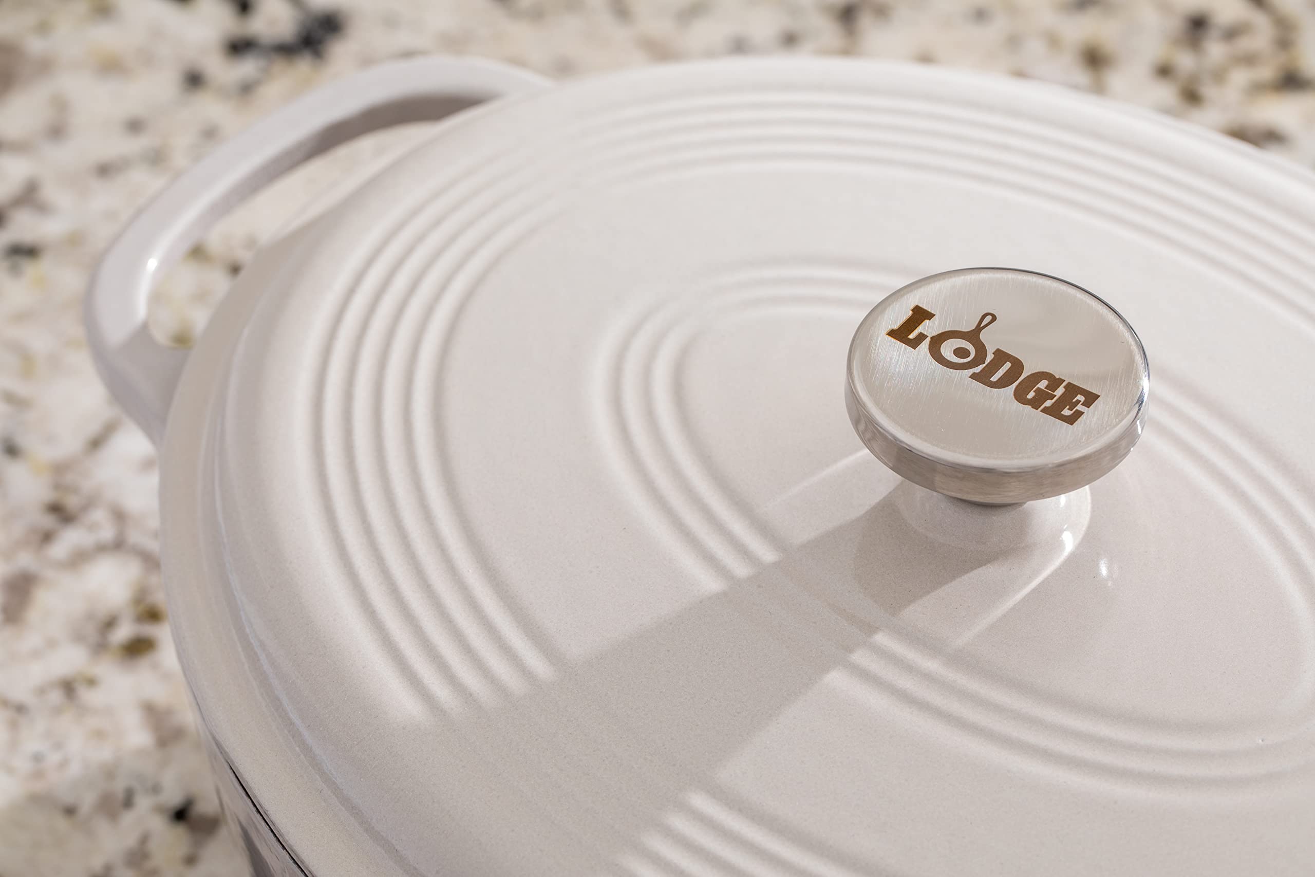 Foto 6 | Ostra Ovalada De Hierro Fundido Esmaltado De 7 Cuartos De Galón De Dutch Oven Lodge, Color Blanco - Venta Internacional