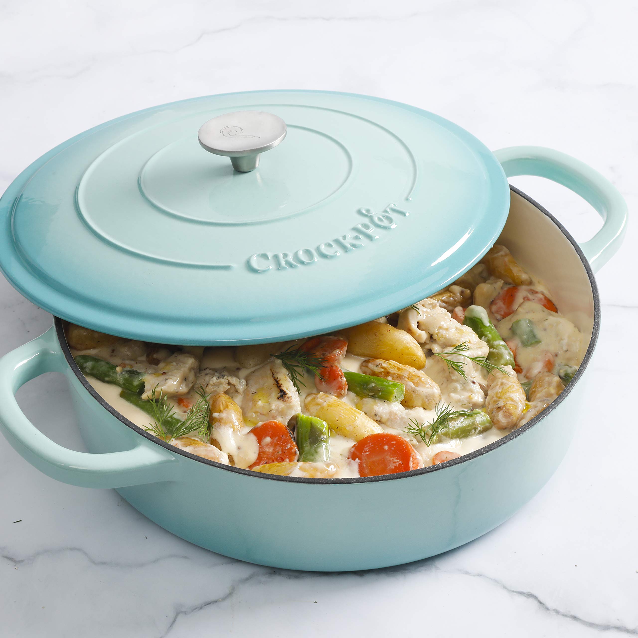 Foto 6 pulgar | Braiser Crock-pot De Hierro Fundido Esmaltado Artesanal De 5 Litros Con Tapa, Color Aguamarina - Venta Internacional.