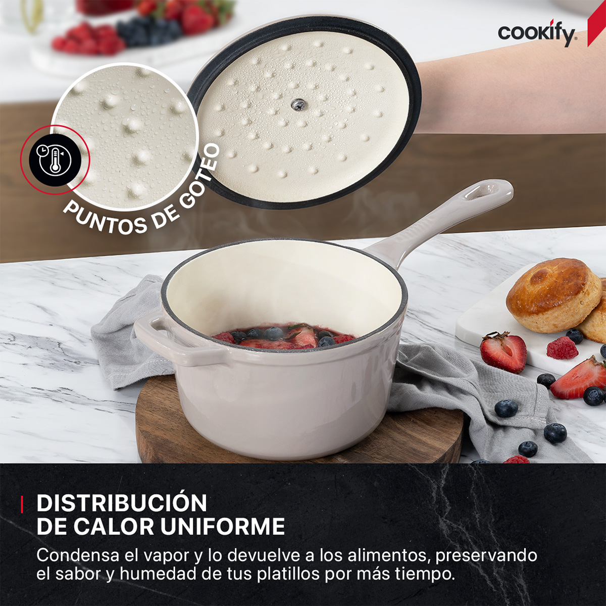 Foto 3 pulgar | Olla De Hierro Fundido Esmaltado Cookify  Taupe  1.5 Lts  Libre De Pfoa