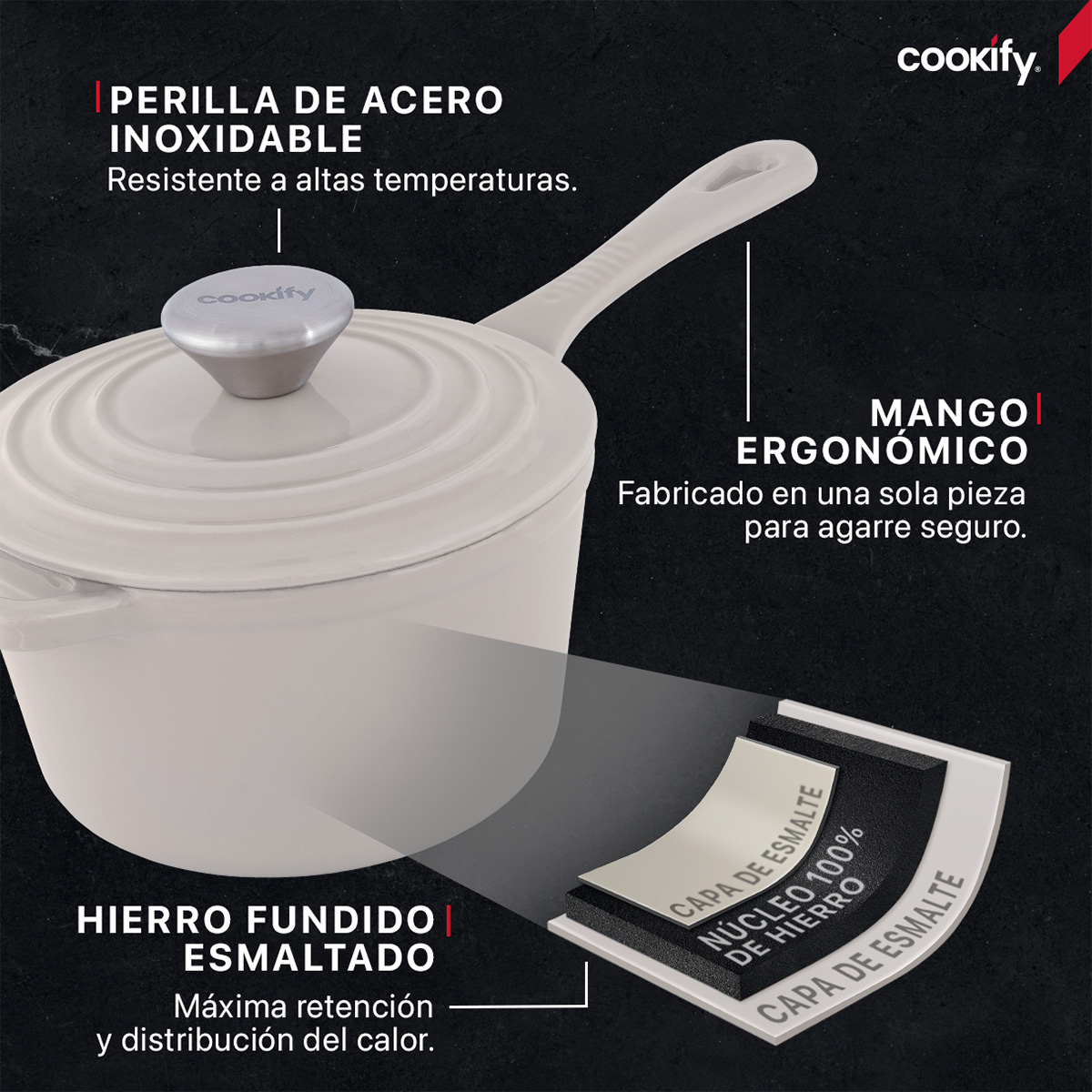 Foto 4 pulgar | Olla De Hierro Fundido Esmaltado Cookify  Taupe  1.5 Lts  Libre De Pfoa