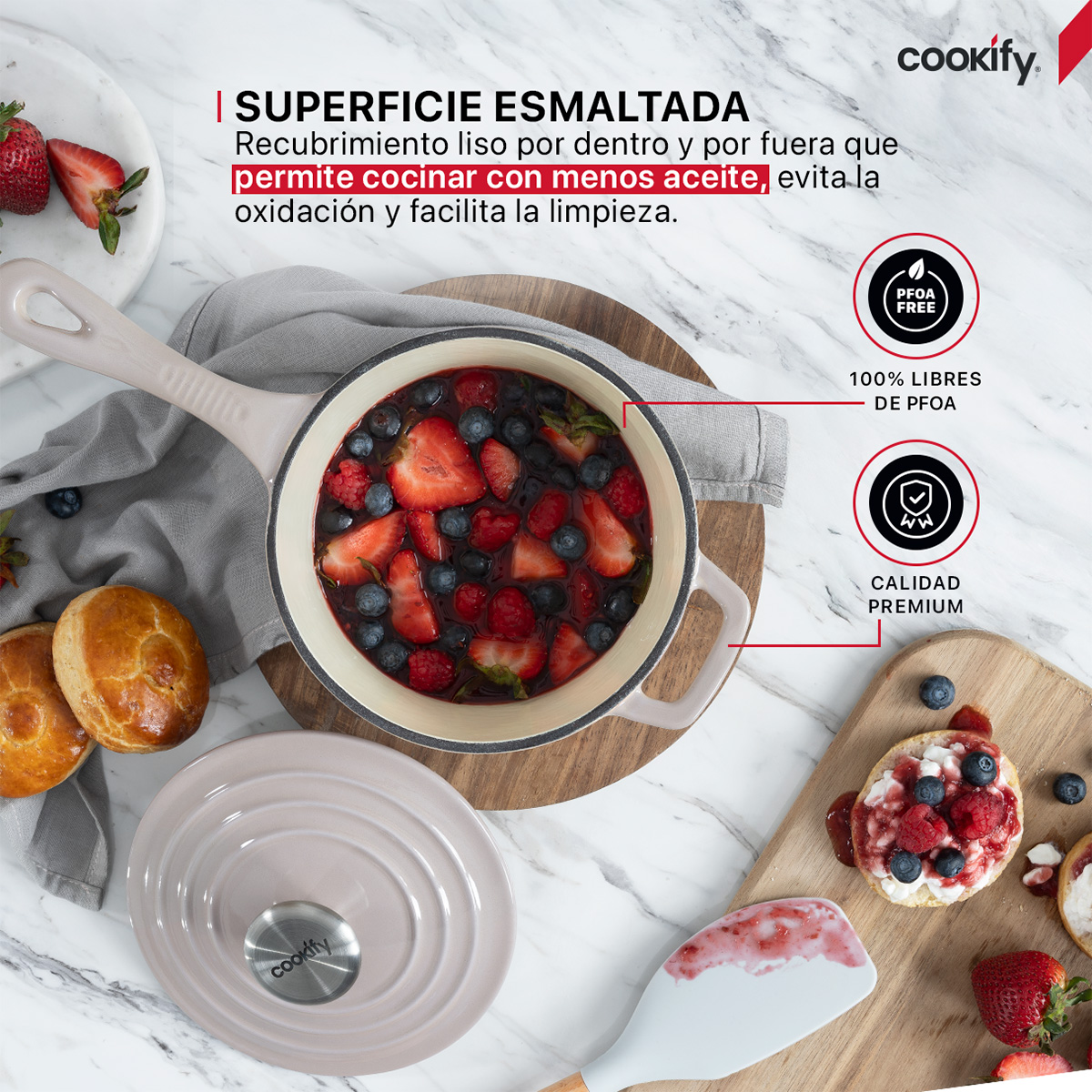 Foto 4 | Olla De Hierro Fundido Esmaltado Cookify  Taupe  1.5 Lts  Libre De Pfoa