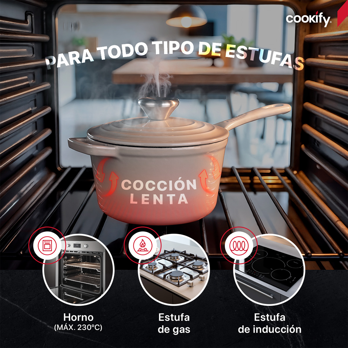Foto 6 pulgar | Olla De Hierro Fundido Esmaltado Cookify  Taupe  1.5 Lts  Libre De Pfoa