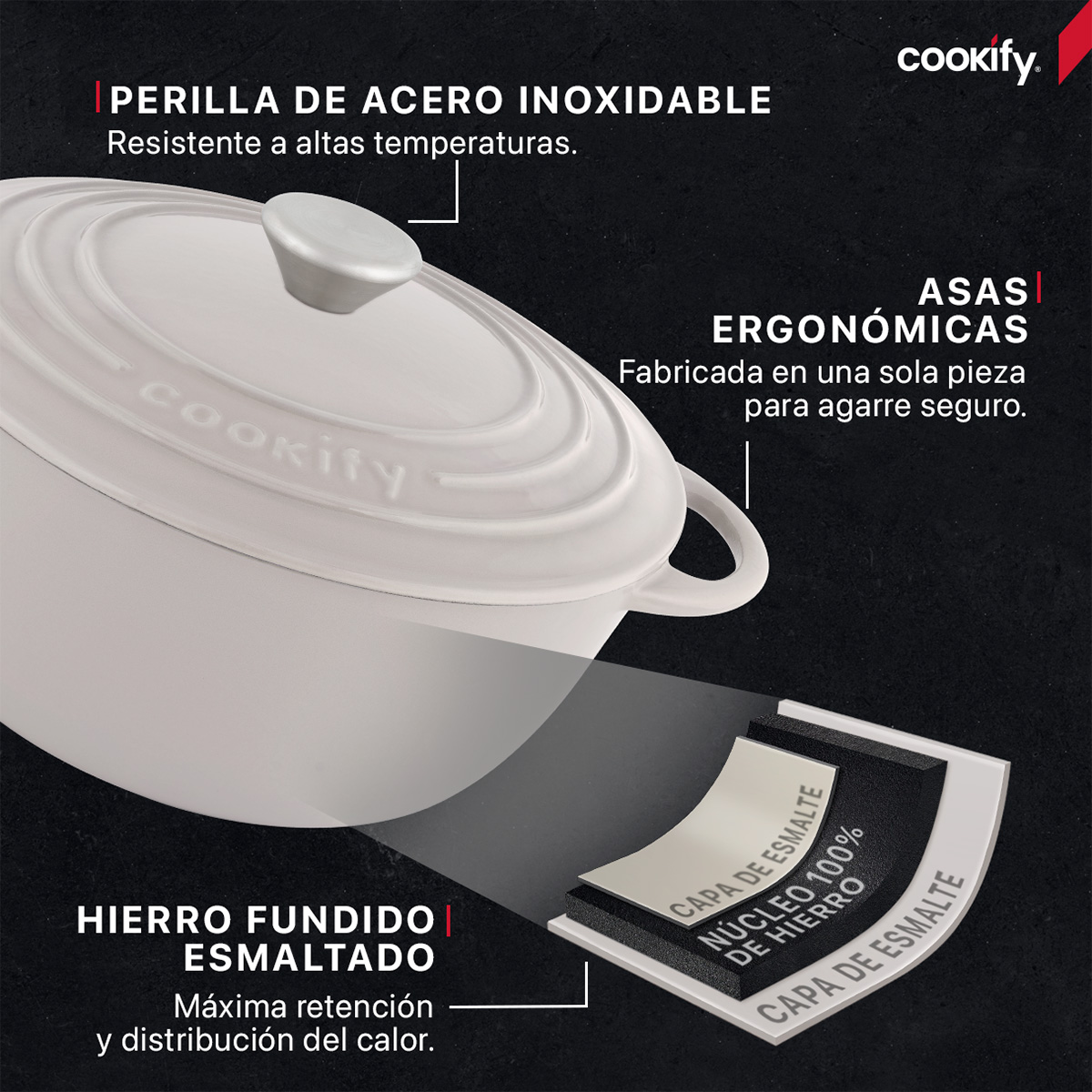Foto 3 | Olla De Hierro F|undido Esmaltado Cookify  Taupe  4 Lts  Libre De Pfoa