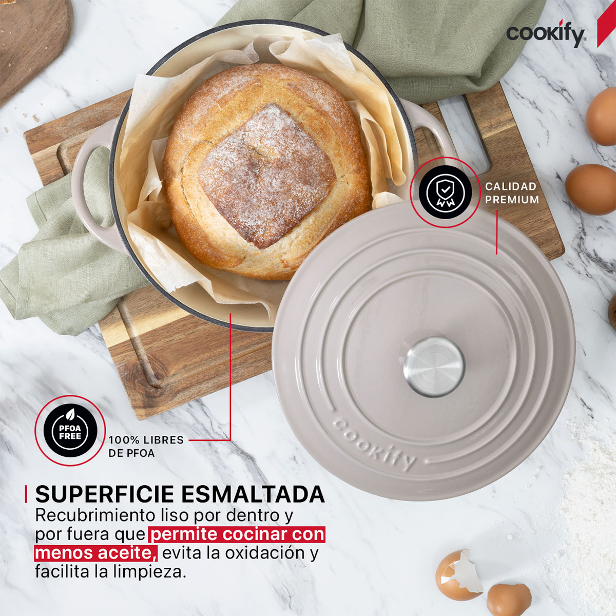 Foto 4 | Olla De Hierro F|undido Esmaltado Cookify  Taupe  4 Lts  Libre De Pfoa