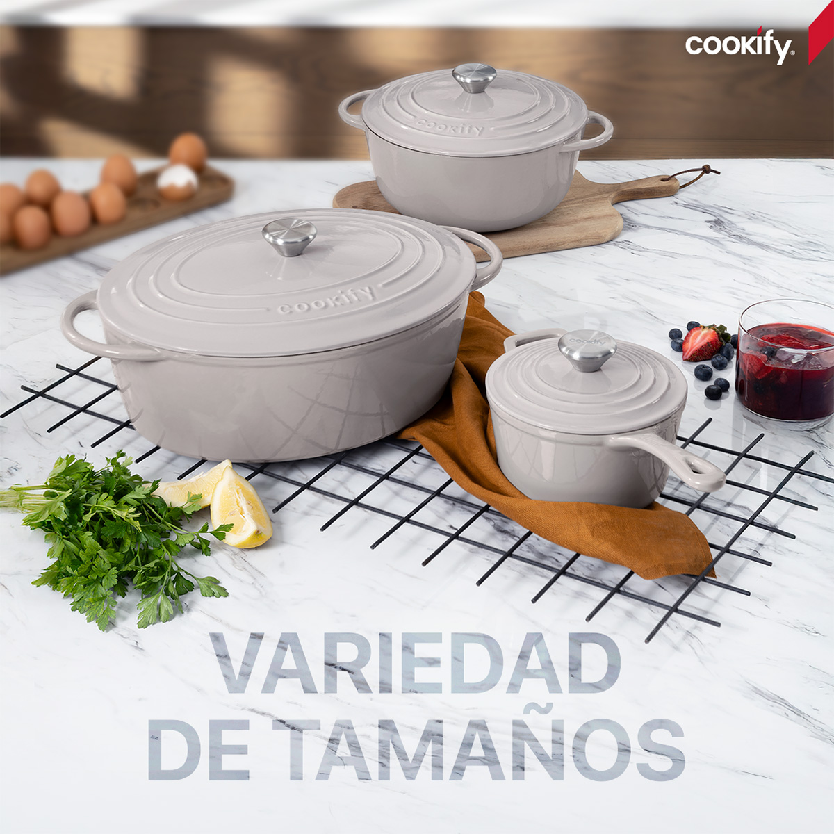 Foto 7 | Olla De Hierro F|undido Esmaltado Cookify  Taupe  4 Lts  Libre De Pfoa