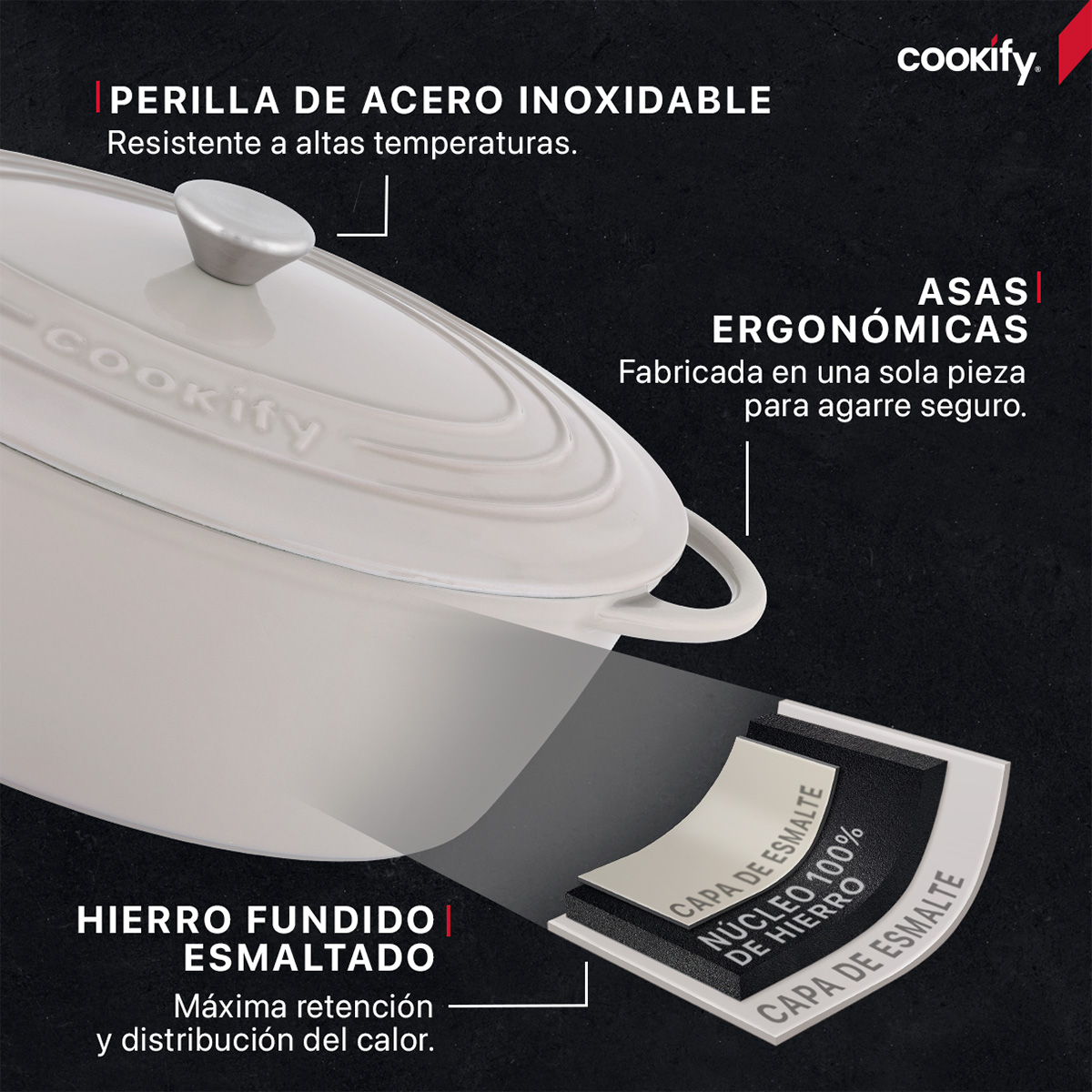 Foto 4 pulgar | Olla De Hierro Fundido Esmaltado Cookify  Taupe  7 Lts  Libre De Pfoa
