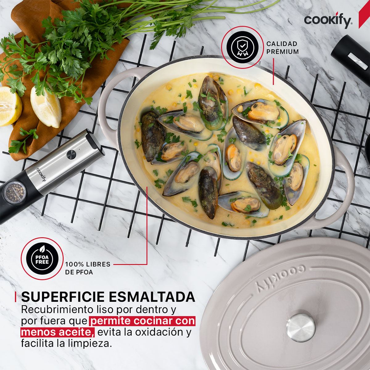 Foto 4 | Olla De Hierro Fundido Esmaltado Cookify  Taupe  7 Lts  Libre De Pfoa