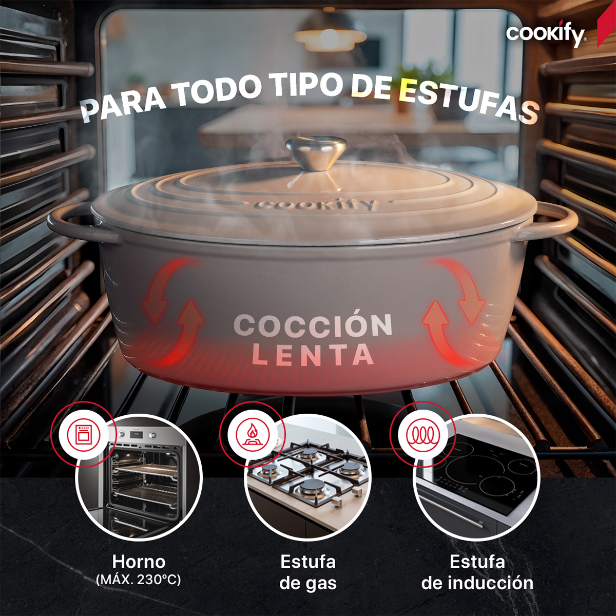 Foto 6 pulgar | Olla De Hierro Fundido Esmaltado Cookify  Taupe  7 Lts  Libre De Pfoa