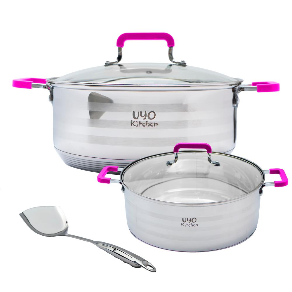 Dos Ollas Uyo Kitchen de Acero Inoxidable con Mango y Asa de Silicón