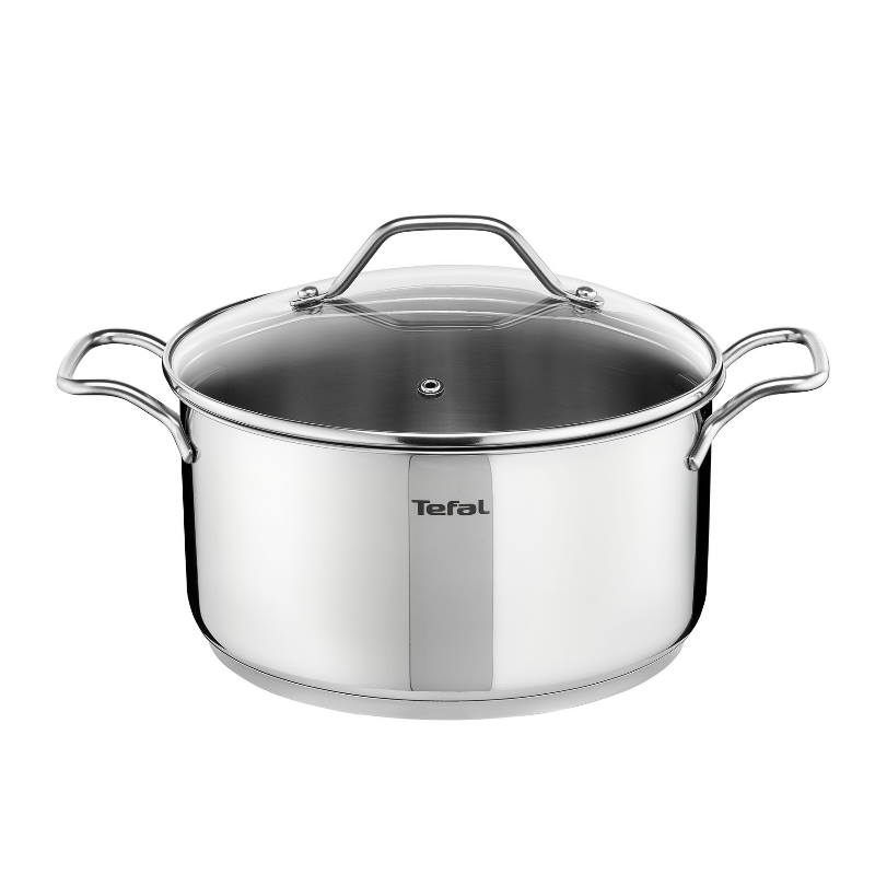 Olla Tefal T-Fal B8644684 color Gris 24 CM 5 L Acero Inoxidable 18/10 con Tapa de Vidrio