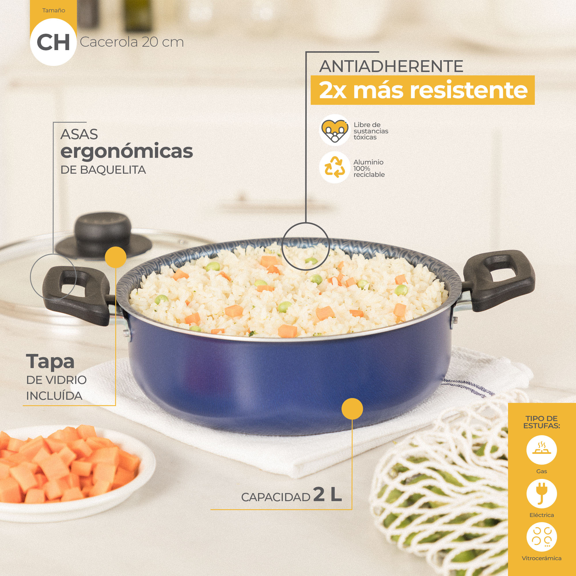 Foto 7 | Cacerola Antiadherente Ekco Classic de 2 L /20 Cm color Azul