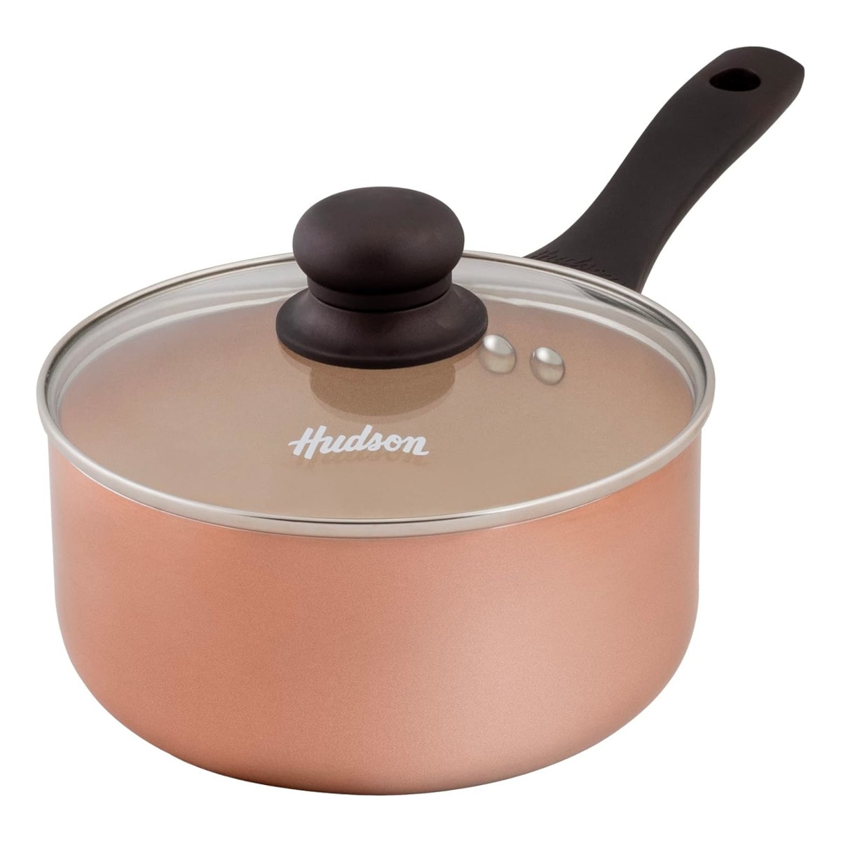 Olla Hudson 18cm Aluminio Espesor 2mente Cerámico Con Tapa Cristal. Color Cobrem 3 Capas Antiadher $629