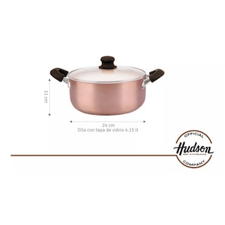 Foto 2 | Cacerola Olla Hudson 24cm Aluminio Espesor 2mm 3 Capas Antiadherente Cerámico Con Tapa Cristal. Color Cobre
