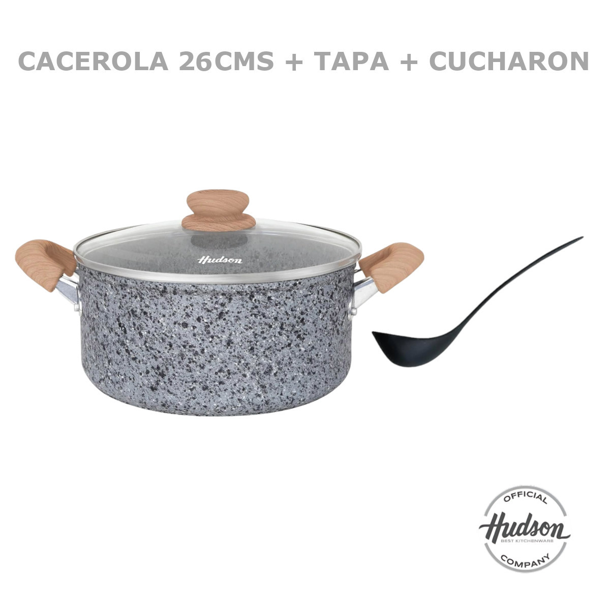 Foto 2 | Cacerola Olla Hudson 28cm Aluminio Forjado Espesor 4mm Antiadherente Granito con Tapa Cristal Y Cucharon Nylon