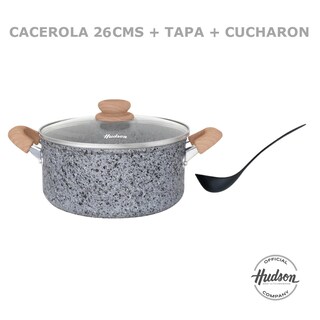 Foto 2 | Cacerola Olla Hudson 28cm Aluminio Forjado Espesor 4mm Antiadherente Granito con Tapa Cristal Y Cucharon Nylon