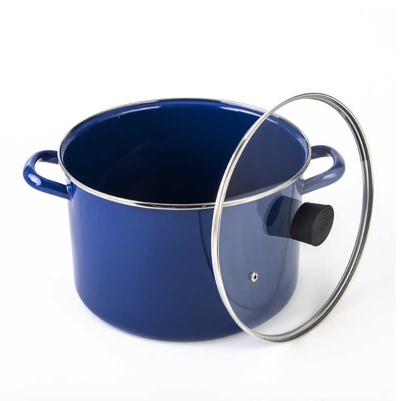 Foto 2 pulgar | Olla Recta 22 Cm Peltre Con Tapa Vidrio Azul Inducción Cinsa