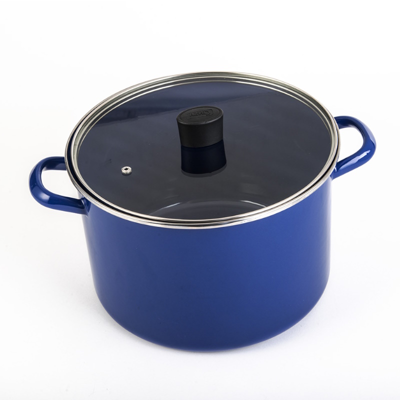 Foto 3 pulgar | Olla Recta 22 Cm Peltre Con Tapa Vidrio Azul Inducción Cinsa