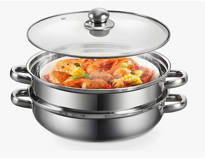 Foto 1 | Olla Vaporera Cocina De Acero Inoxidable Doble Capa Con Asa