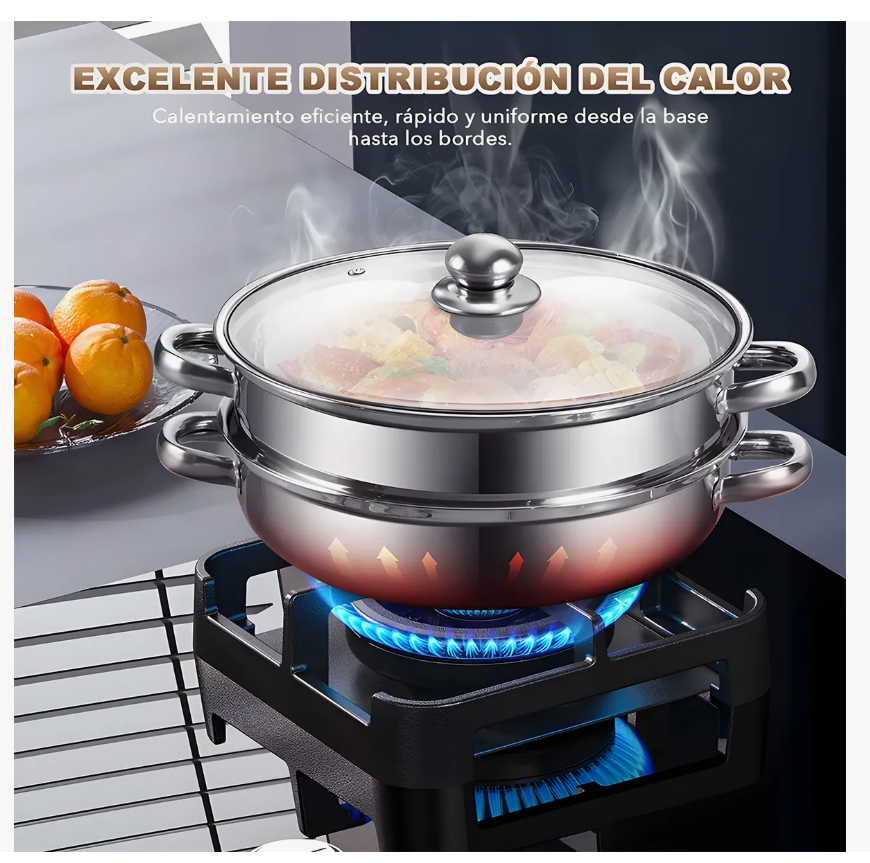 Foto 4 pulgar | Olla Vaporera Cocina De Acero Inoxidable Doble Capa Con Asa