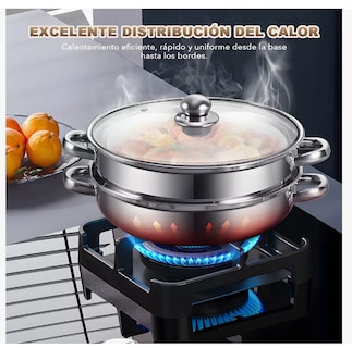 Foto 3 | Olla Vaporera Cocina De Acero Inoxidable Doble Capa Con Asa