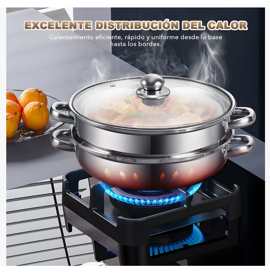 Foto 5 | Olla Vaporera Cocina De Acero Inoxidable Doble Capa Con Asa