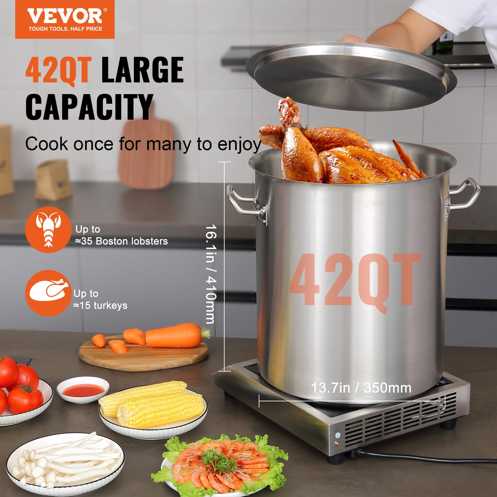 Foto 2 | Olla Stockpot Vevor 18/8 De Acero Inoxidable 42 L Con Base Compuesta - Venta Internacional.