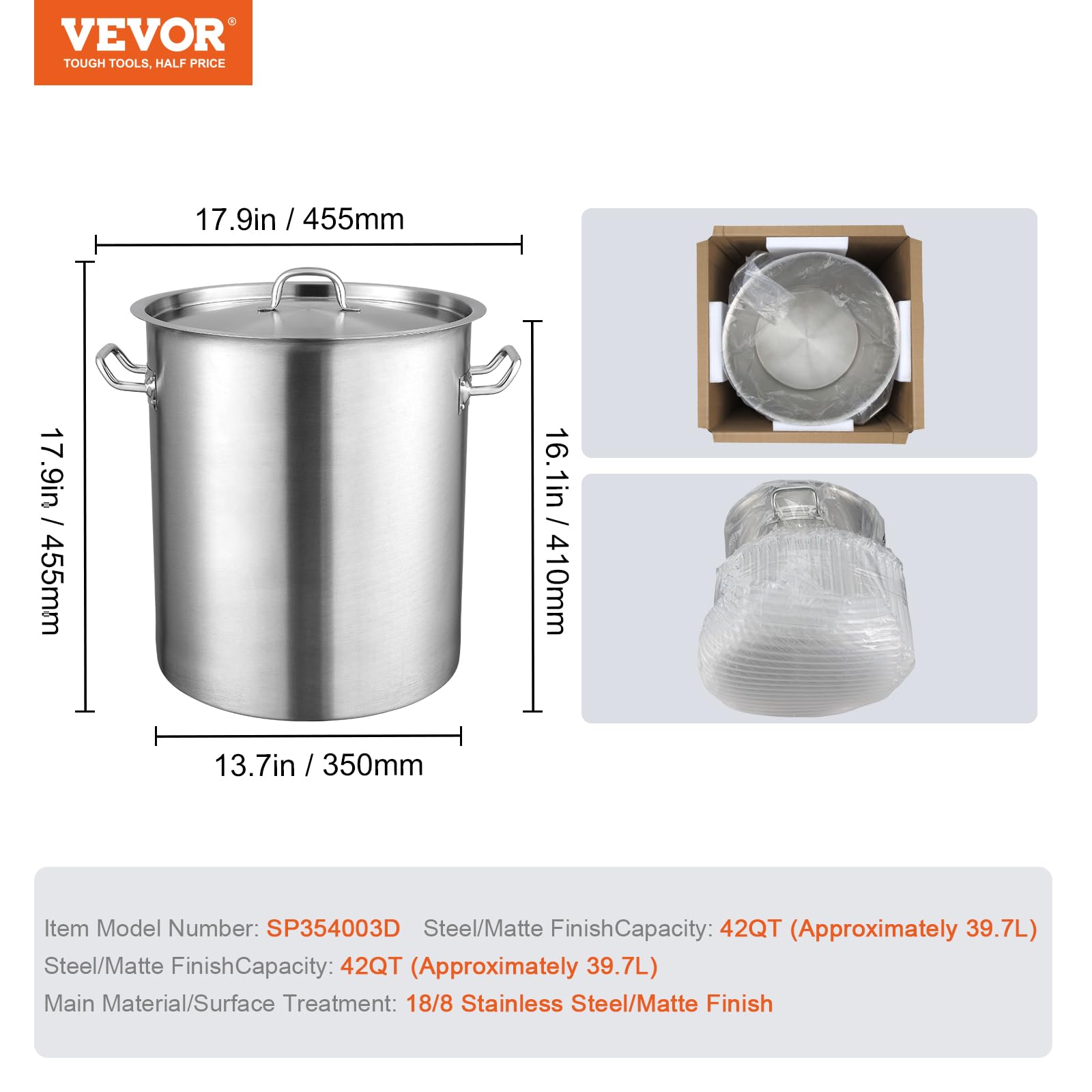 Foto 8 pulgar | Olla Stockpot Vevor 18/8 De Acero Inoxidable 42 L Con Base Compuesta - Venta Internacional.