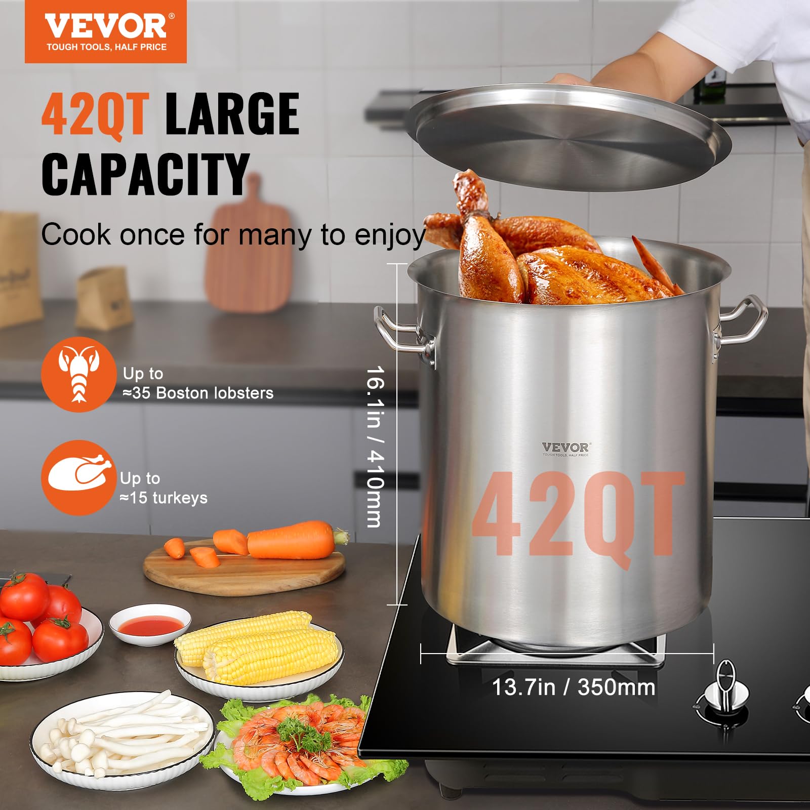 Foto 3 pulgar | Olla Stockpot Vevor De Acero Inoxidable De 42 Litros Con Colador, Tapa Y Asa - Venta Internacional.